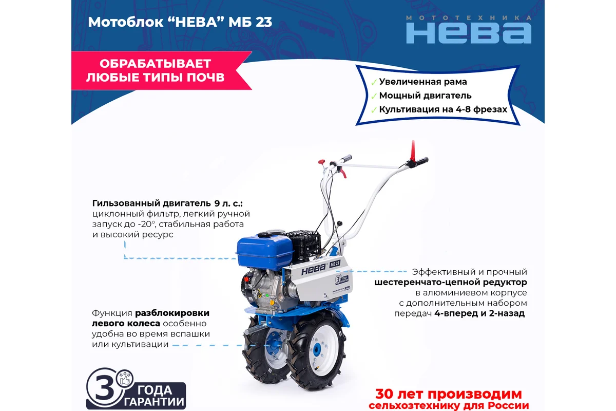 Мотоблок НЕВА МБ23 ZS (GB270) (9л.с., скор 4/2) 178272 — изображение 2