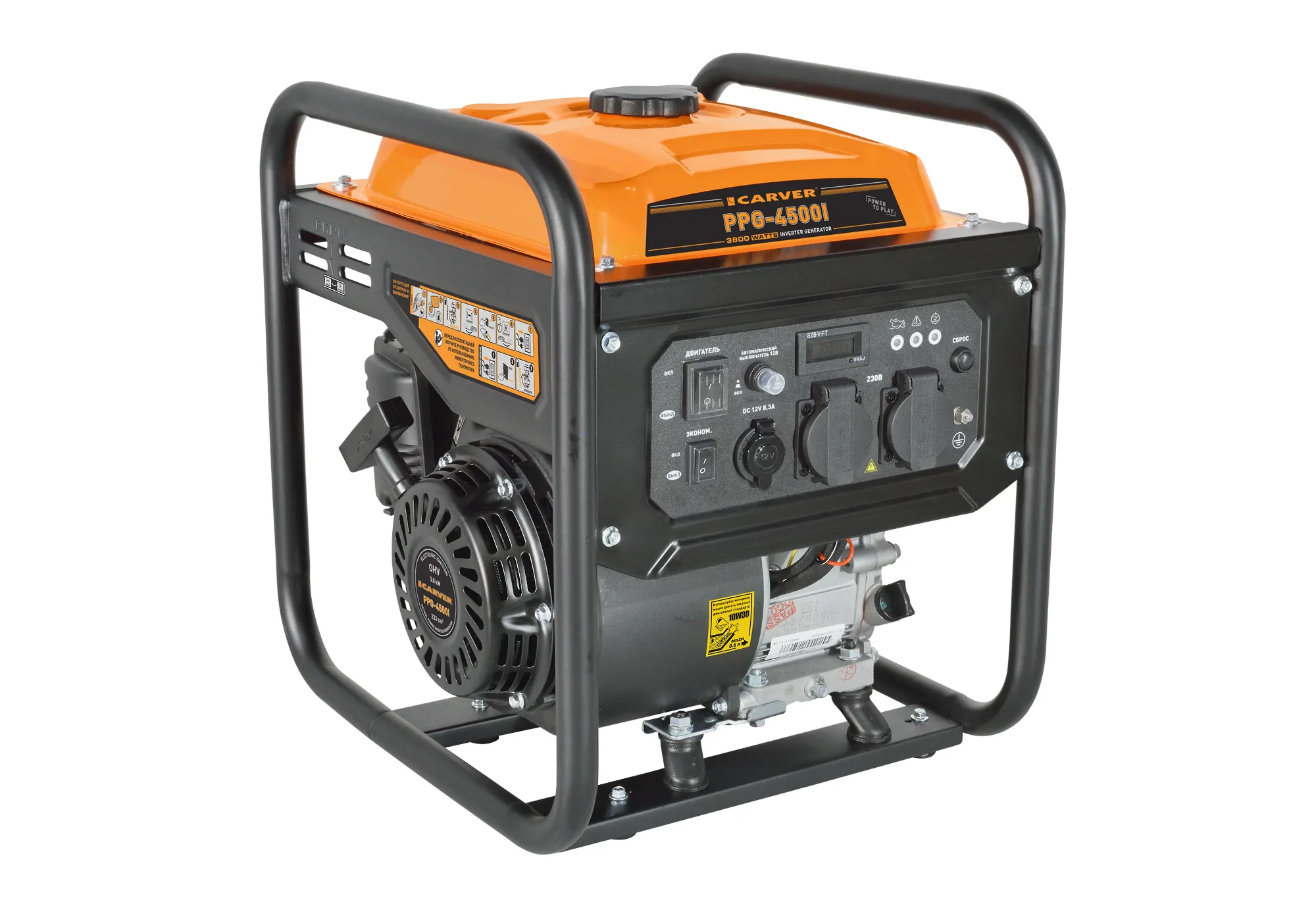 Генератор CARVER  PPG -4500I инверторный (3,5/3,8кВт, 220/12В, 2 розетки, дисплей) 01.020.00036