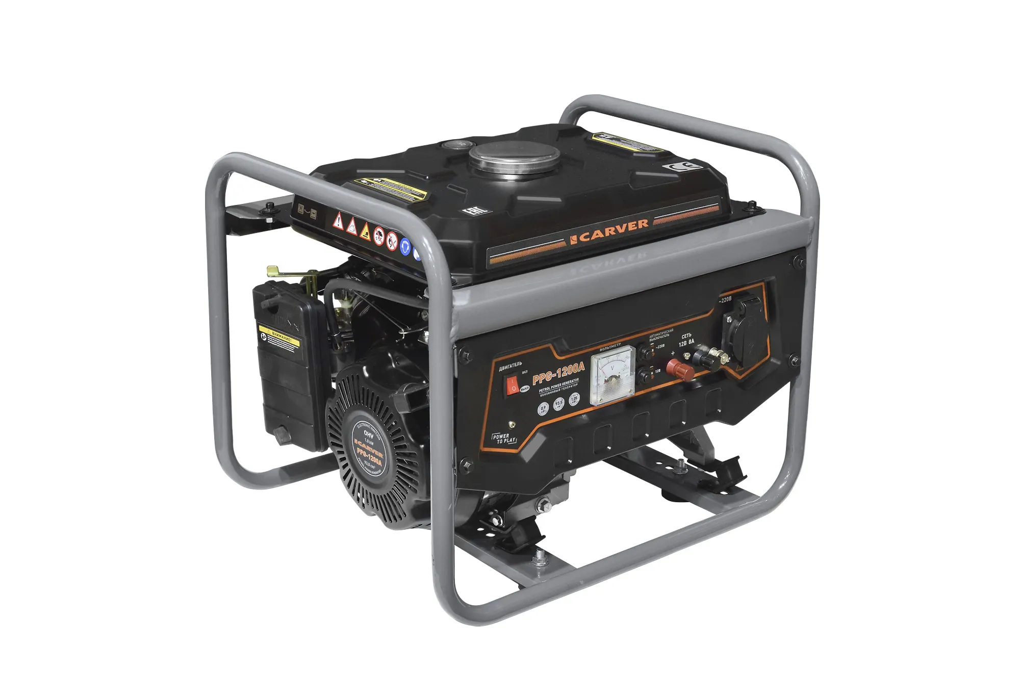 Генератор бензиновый CARVER PPG-1200A (LT-156F, 0.9/1.05кВт, 220В, баr 6л) 01.020.00008