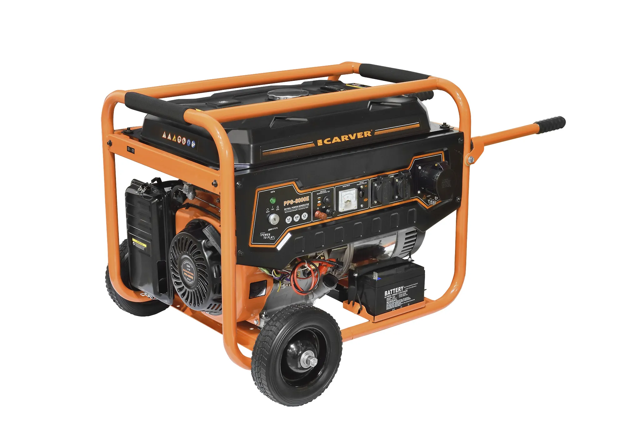 Генератор бенз. CARVER PPG- 8000Е LT-190F, 6,0/6,5кВт, 220В, бак 25л, эл.старт, колеса 01.020.00006