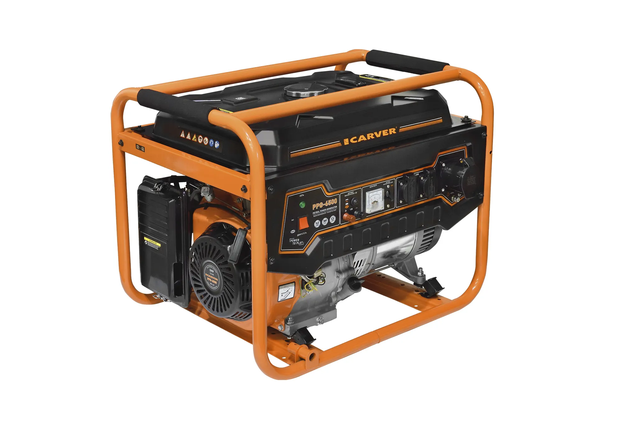 Генератор бензиновый CARVER PPG-6500 (LT-188F, 5, 0/5, 5кВт, 220В, бак 25л, обмотка медь)