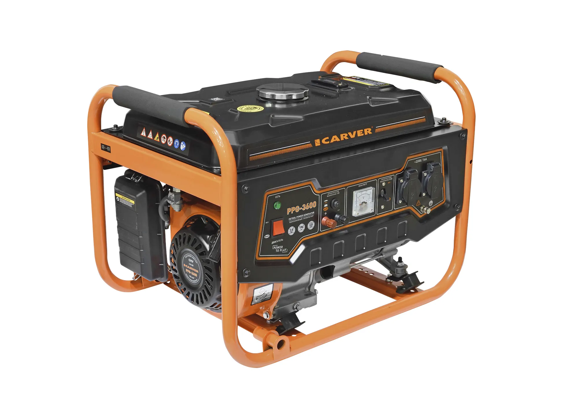 Генератор CARVER PPG- 3600 бензин (LT-168F-1, 2,5/2,8кВт, 220В, бак 15л, обмотка медь) 01.020.00003