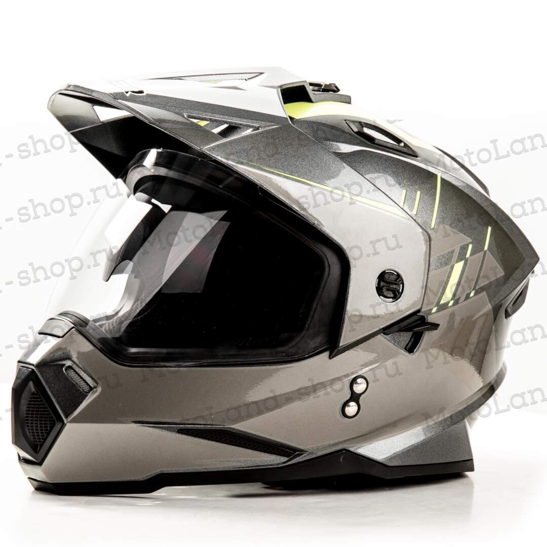 Шлем мото мотард HIZER J6802 #1 (L) gray/lemon (2 визора) 13539