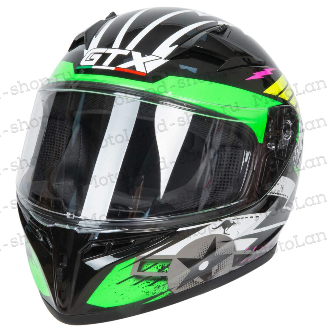 Шлем мото интеграл GTX 578S #1 (L) BLACK / FLUO GREEN YELLOW подростковый	 15556