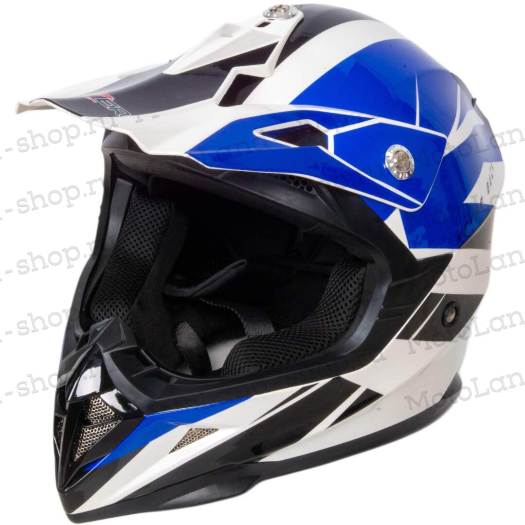 Шлем мото кроссовый HIZER 915 #8 (XL) white/blue/black 17747