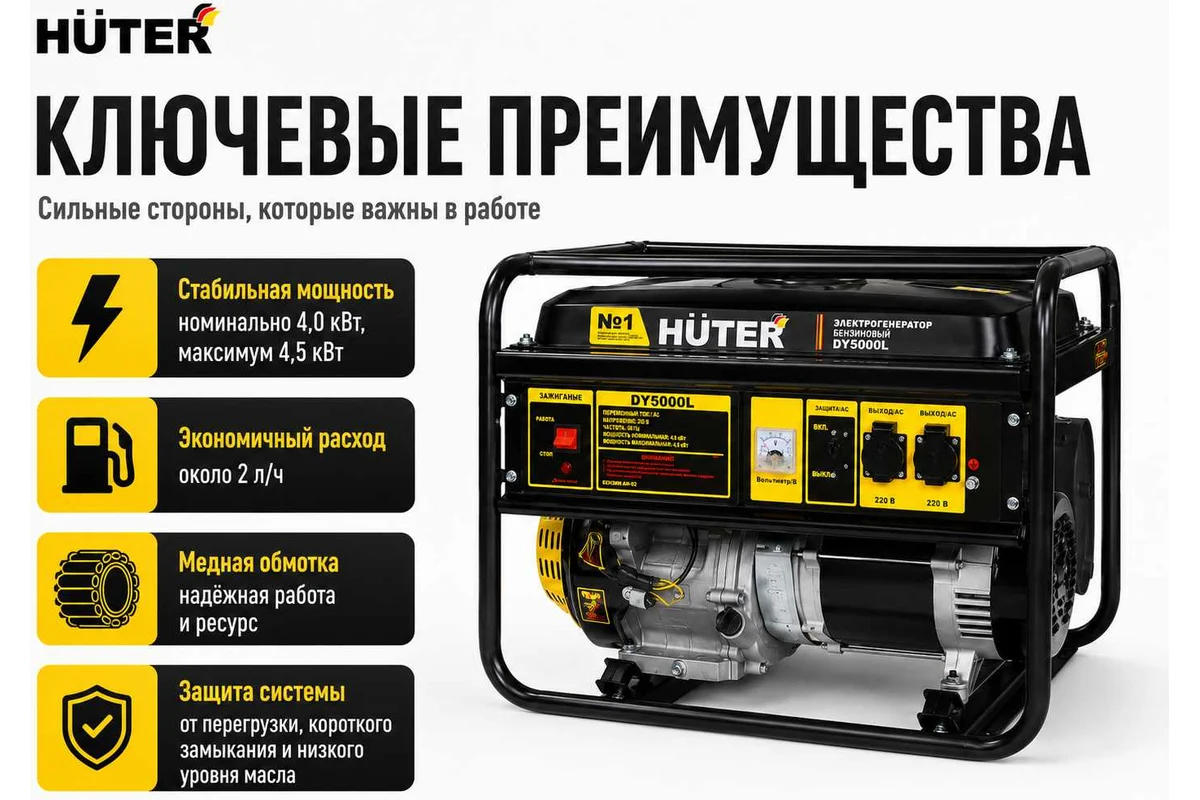 Портативный бензогенератор Huter DY5000L 64/1/5 — изображение 5